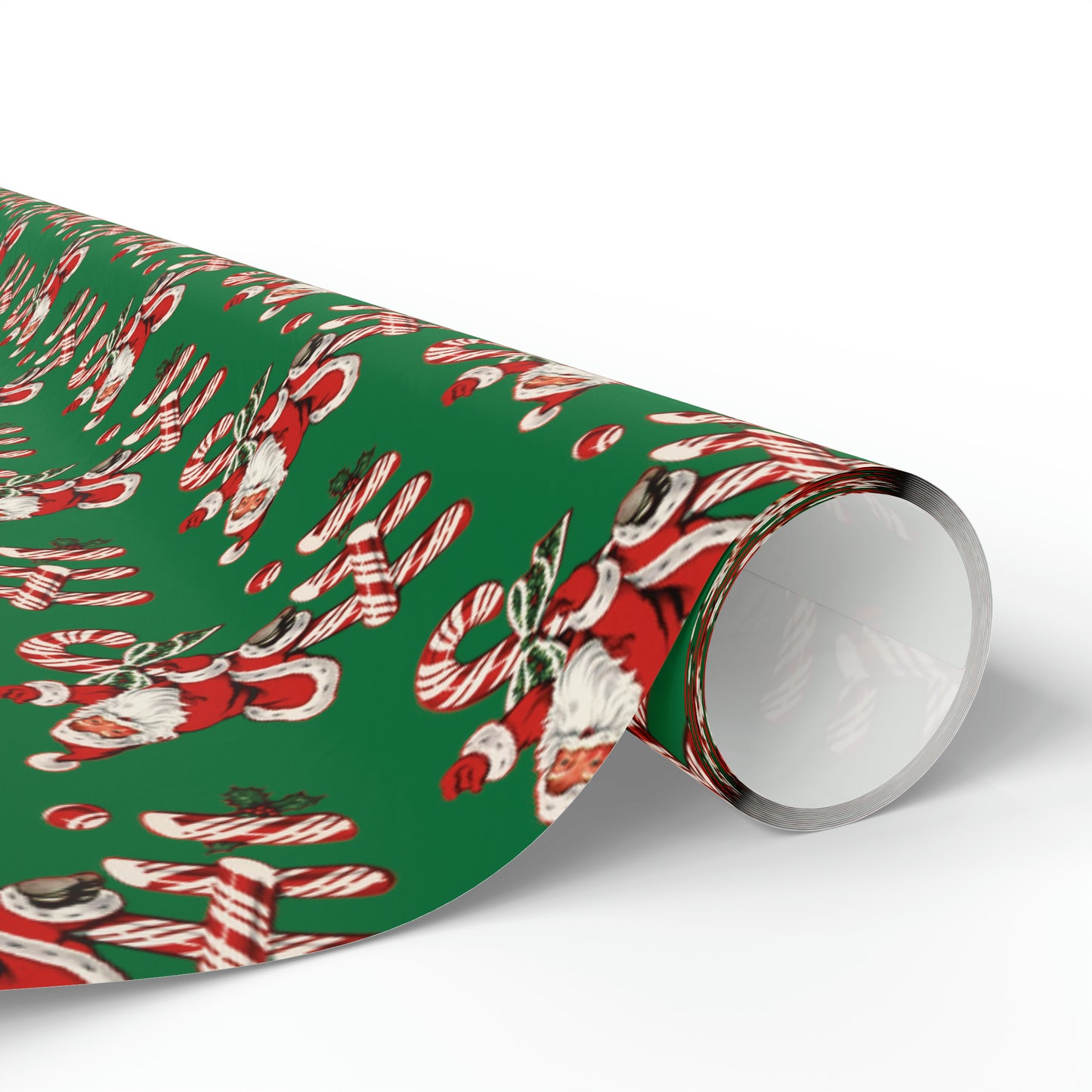 Hi Santa On Candy Cane Retro Christmas Print Holiday Gift Wrap Paper - Glossy Or Matte