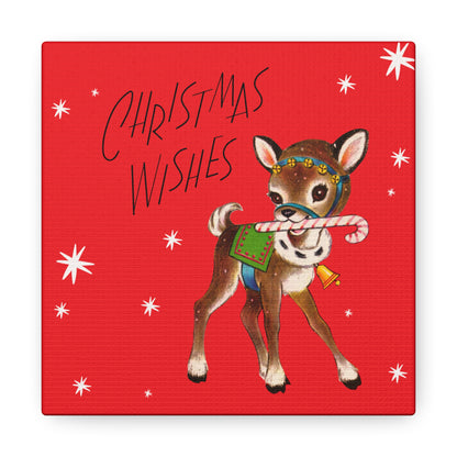 Christmas Wishes Cute Reindeer Mid Century Retro Christmas Canvas Gallery Wrap