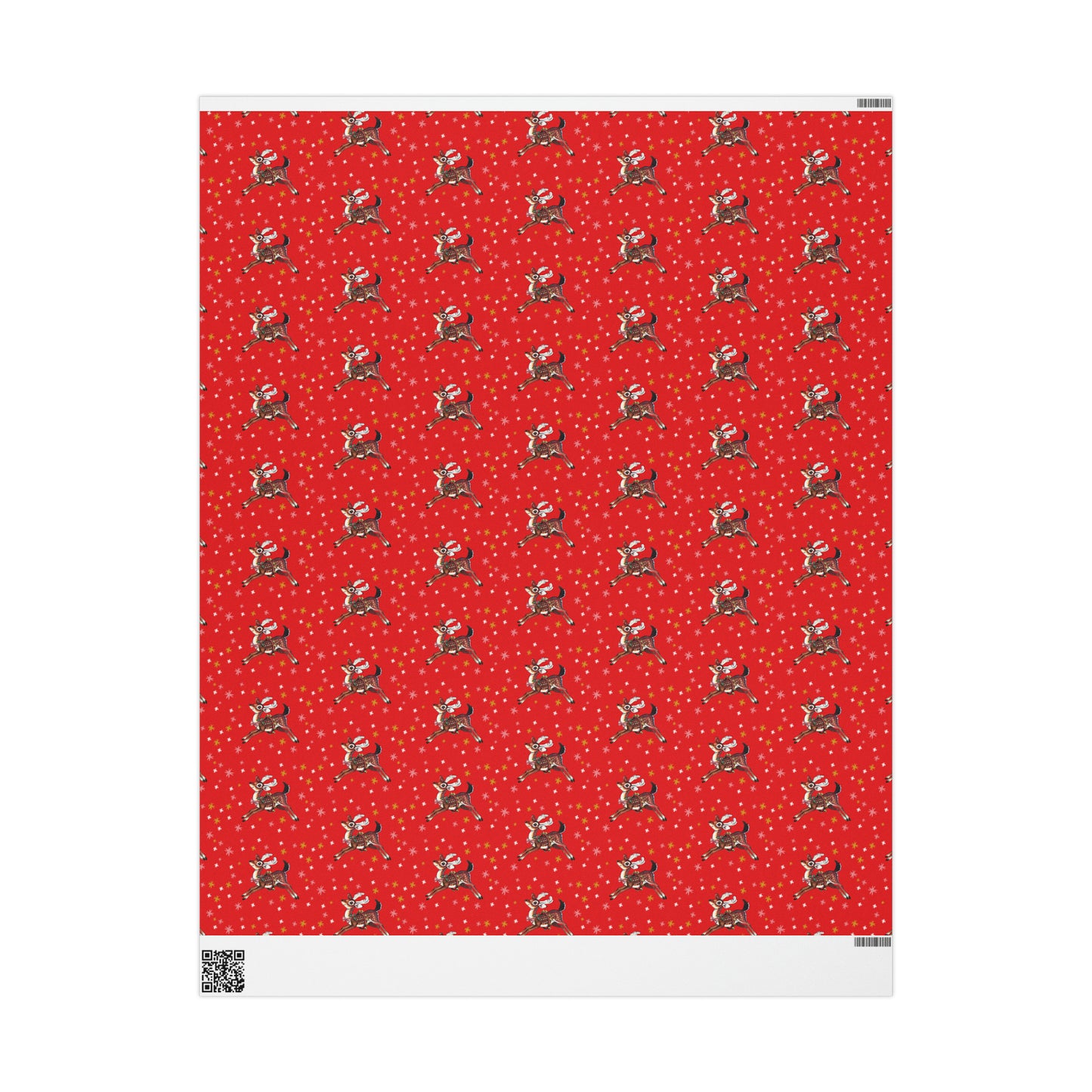 Leaping Reindeer Stars Red Mid Century Retro Christmas Print Holiday Gift Wrap Paper - Glossy Or Matte