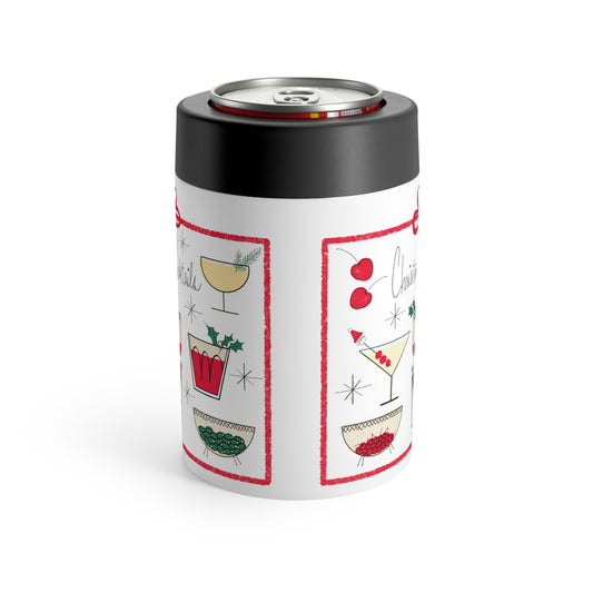 Christmas Cocktails Mid Century Retro Christmas Print Stainless Steel Can Holder