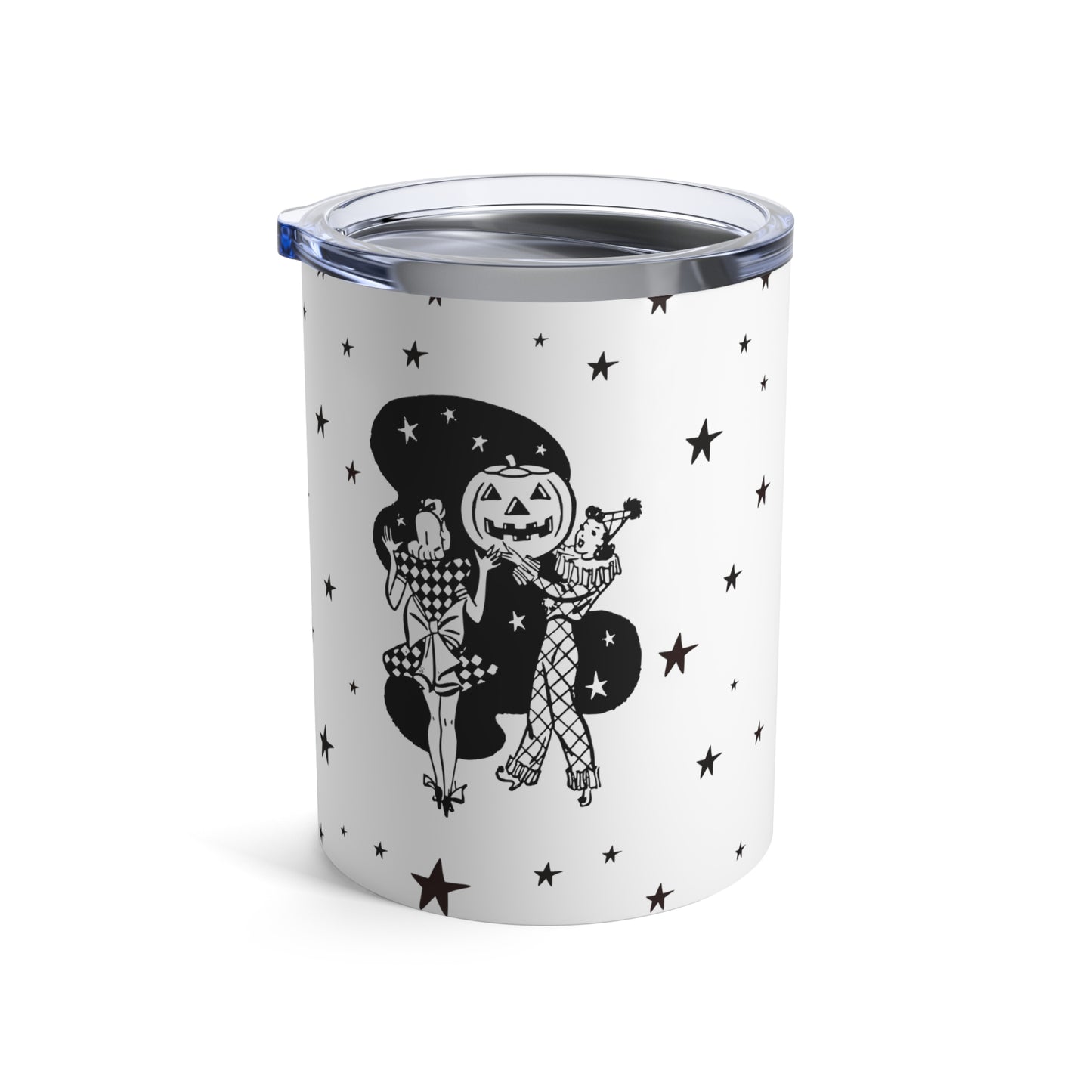 Vintage Gals PinUp Clown Jack O Lantern Stars Retro Halloween Print Stainless Steel Tumbler 10oz