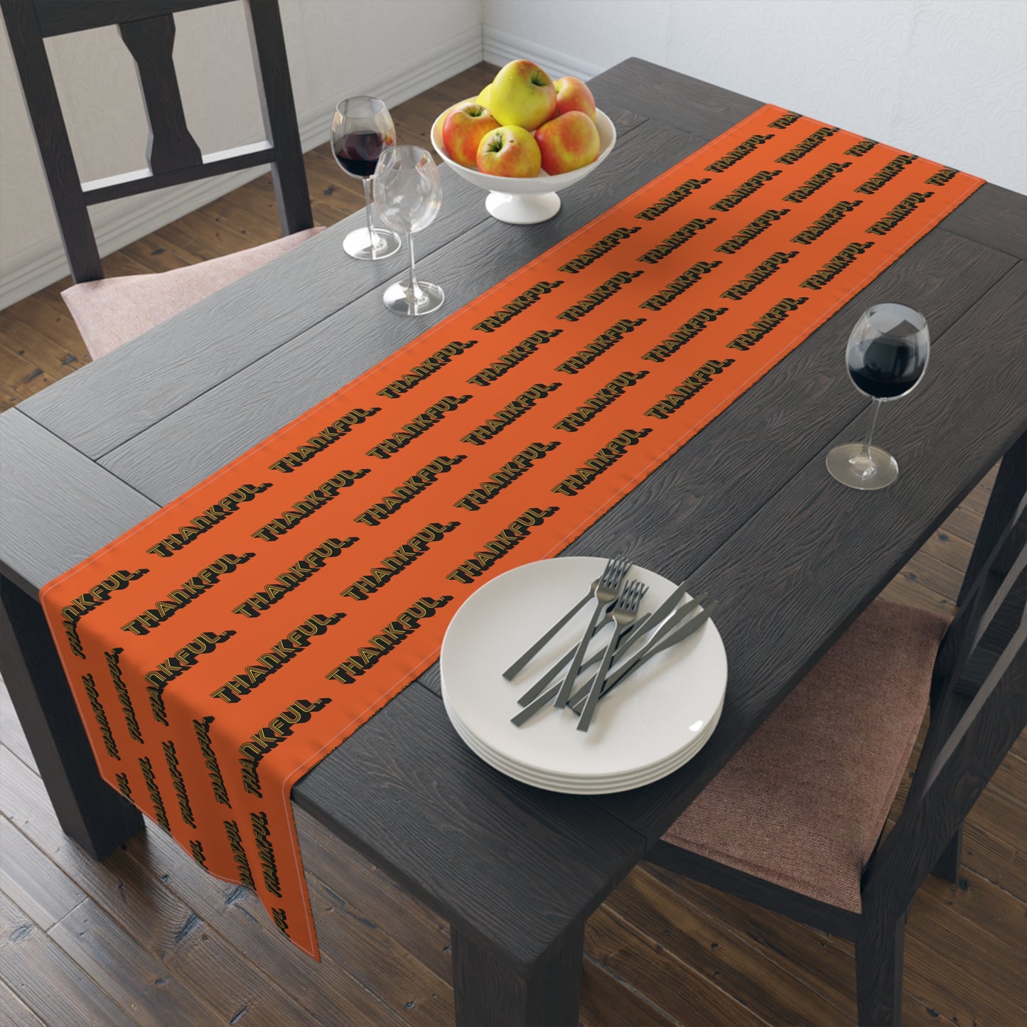 Thankful Retro Style Fall Autumn Thanksgiving Decor Cotton Poly Table Runner