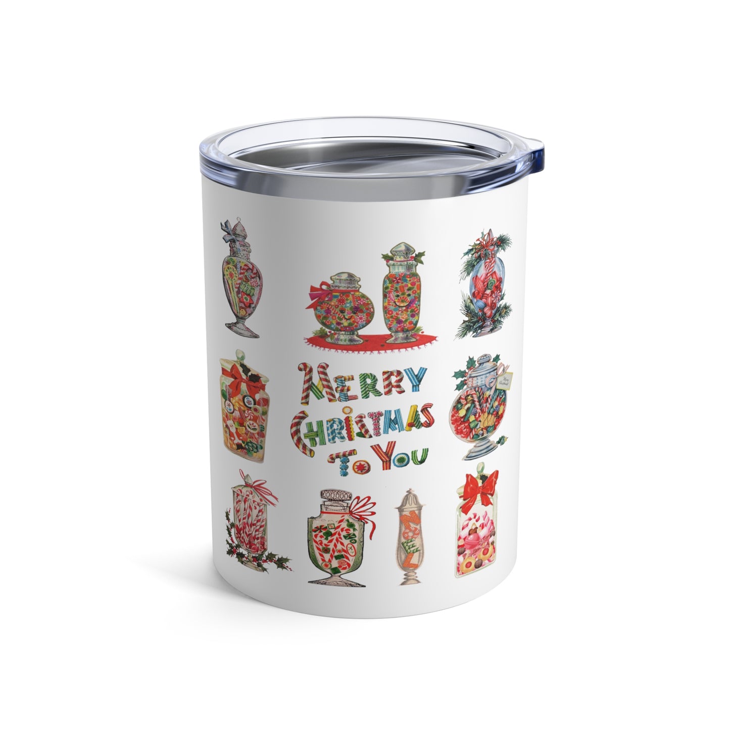 Merry Christmas To You Candy Retro Christmas Print Stainless Steel Tumbler 10oz