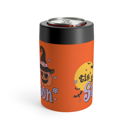 Tis The Season Pumpkin Witch Distressed Print Halloween Lined Stainless Steel Can Holder