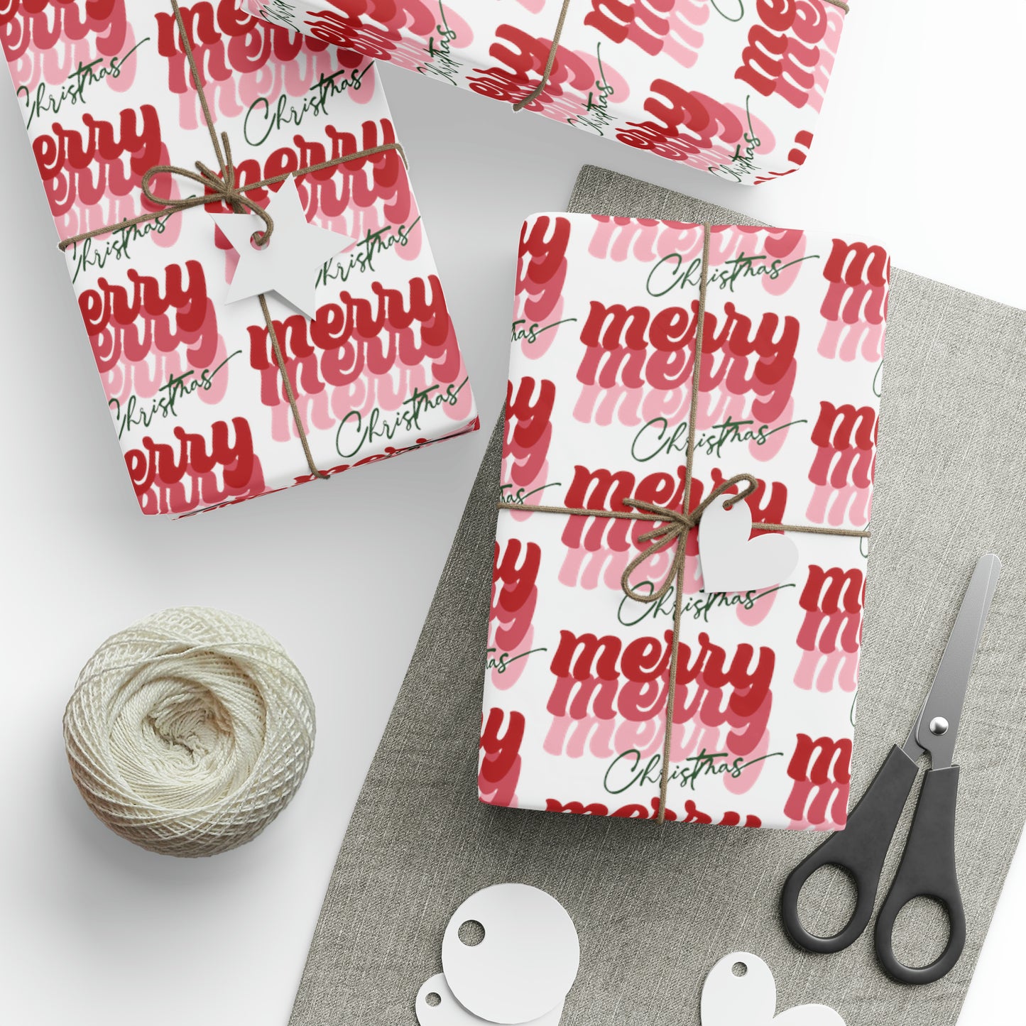 Merry Merry Merry Christmas Retro Style Christmas Print Holiday Gift Wrap Paper - Glossy Or Matte