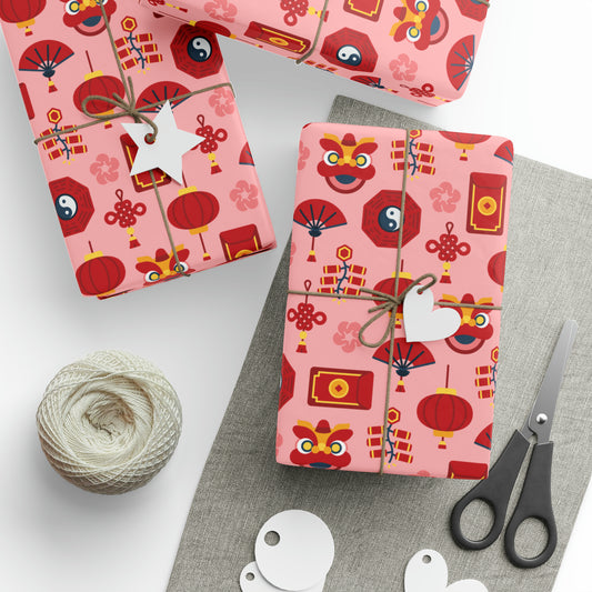 Lunar New Year Of The Dragon Spring Festival Holiday Gift Wrap Paper - Glossy Or Matte