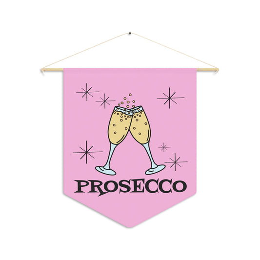 Prosecco Atomic Mid Century Retro Style Pink Wall Hanging Banner Flag