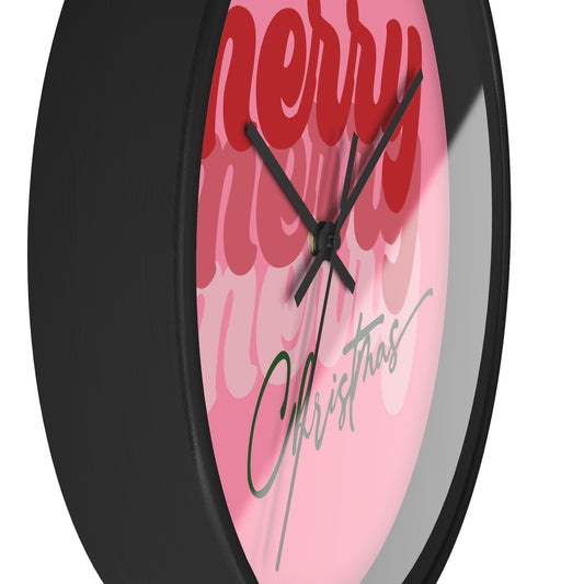 Merry Merry Merry Christmas Trees Pink Christmas Black Christmas Wall Clock