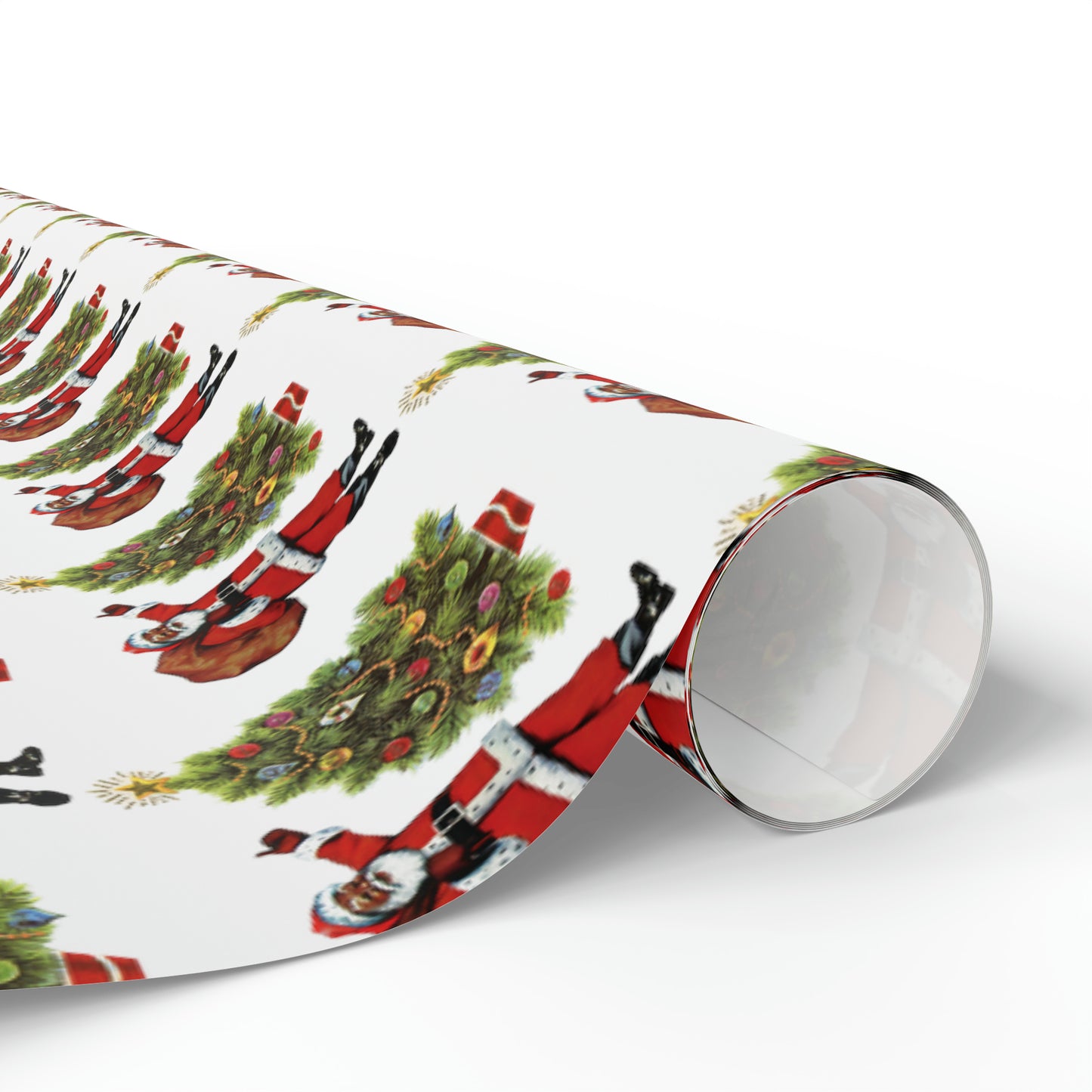 Santa With Christmas Tree Mid Century Retro Christmas Print Holiday Gift Wrap Paper - Glossy Or Matte