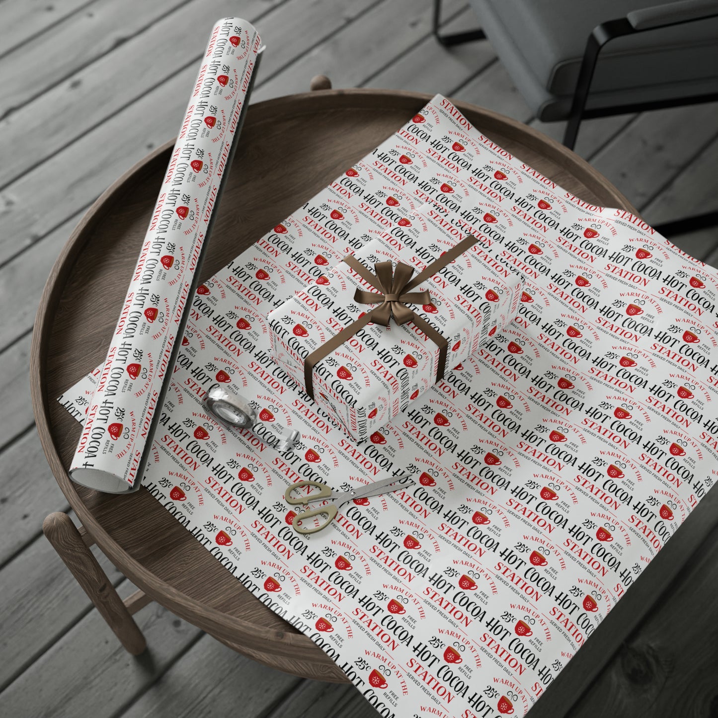 Warm Up At The Hot Cocoa Station Christmas Print Holiday Gift Wrap Paper - Glossy Or Matte