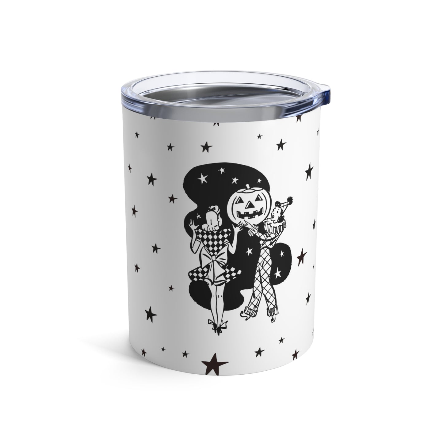 Vintage Gals PinUp Clown Jack O Lantern Stars Retro Halloween Print Stainless Steel Tumbler 10oz