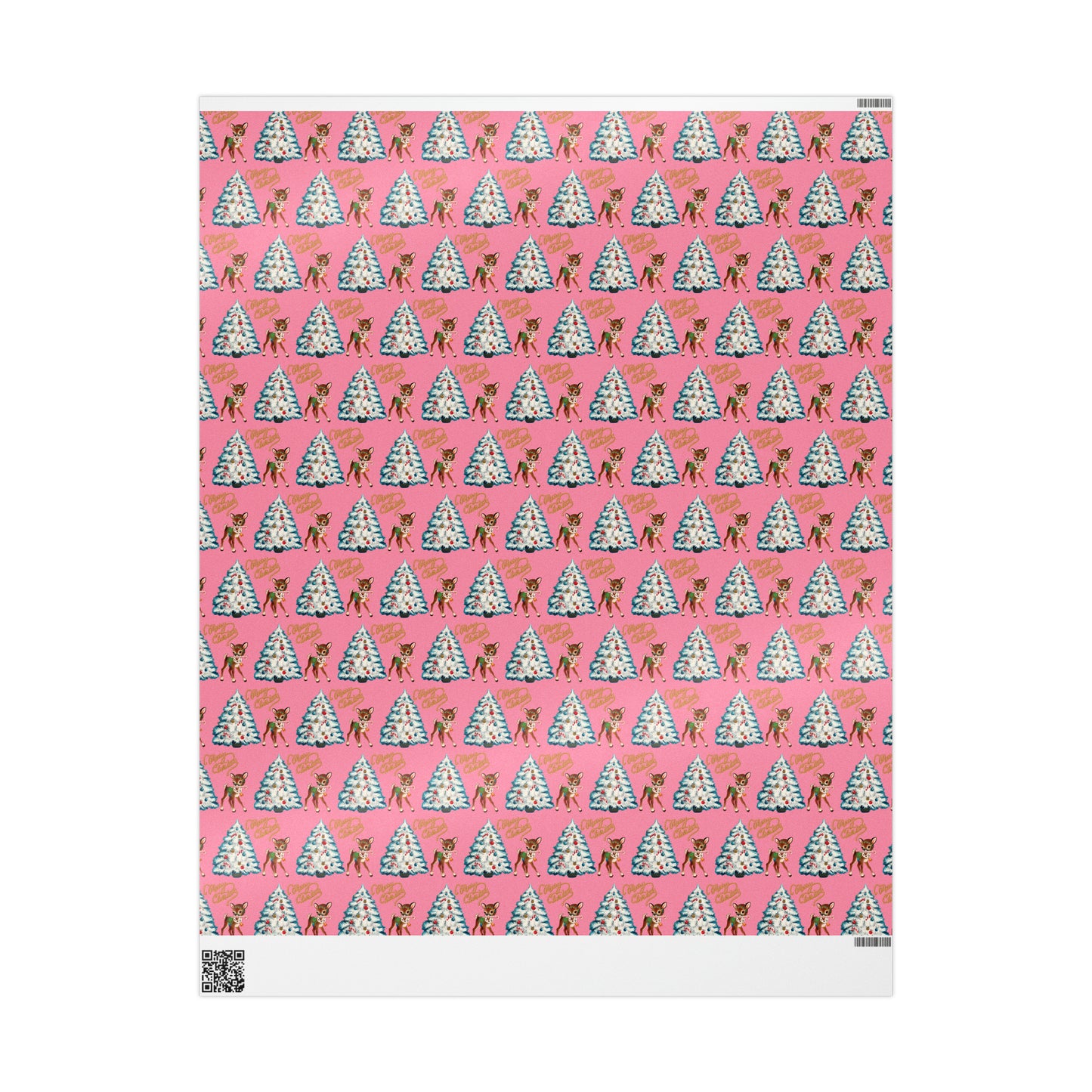 Merry Christmas Reindeer With Candy Cane Tree Pink Mid Century Retro Christmas Print Holiday Gift Wrap Paper - Glossy Or Matte