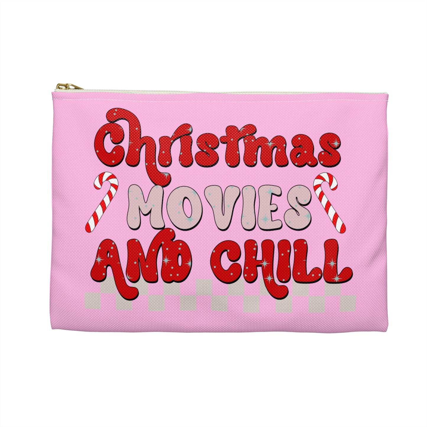 Christmas Movies And Chill Pink Christmas Print Polyester Accessory Pouch Travel Bag