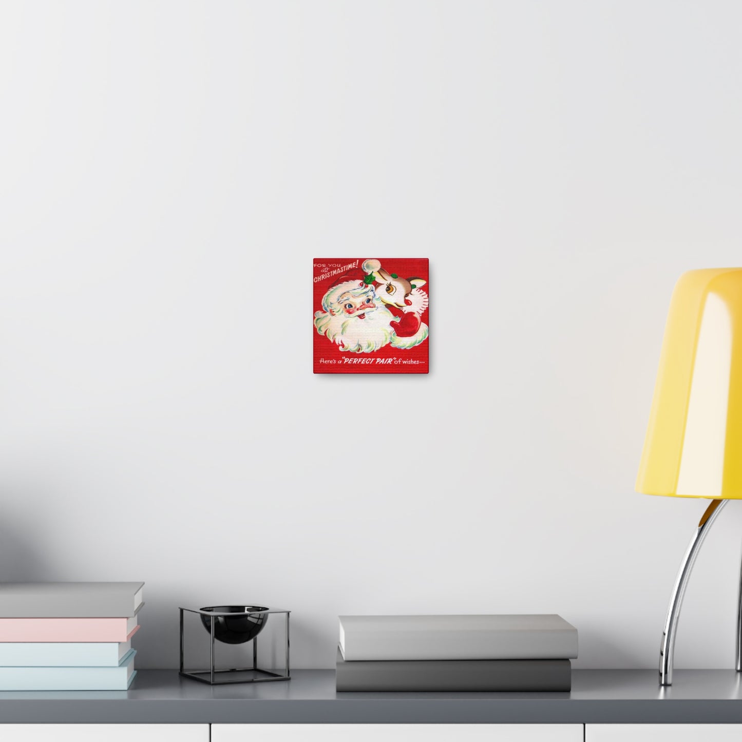 For You At Christmastime Santa And Rudolph Mid Century Retro Christmas Canvas Gallery Wrap