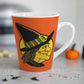 This 12 ounce ceramic latte coffee mug features a midcentury retro Halloween print of a profile of a witch with a full yellow moon behind her.