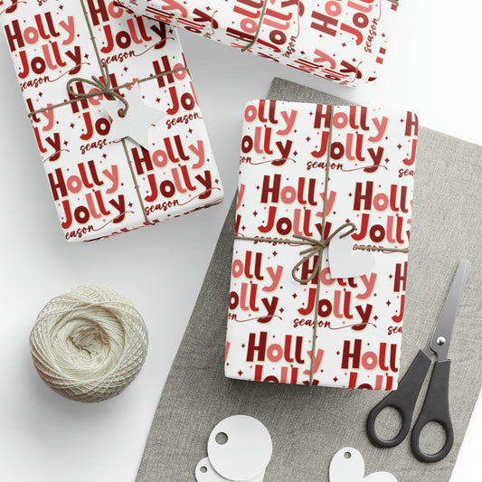 Holly Jolly Season Retro Style Christmas Print Holiday Gift Wrap Paper - Glossy Or Matte