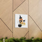 Orange Witch Black Cat Retro Halloween Decor Print Canvas Gallery Wrap