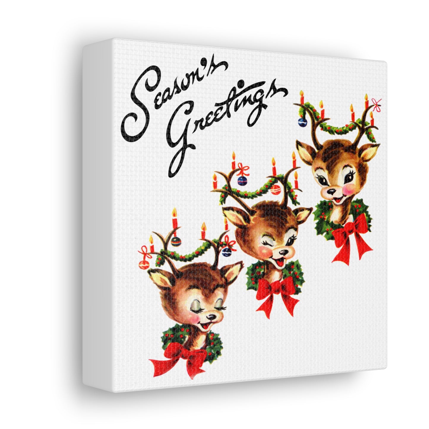 Season's Greetings Reindeer Mid Century Retro Christmas Canvas Gallery Wrap