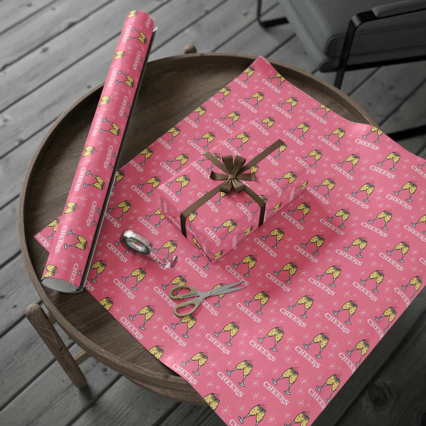 Cheers Champagne Pink Atomic Retro Style Congratulations Gift Wrap Paper - Glossy Or Matte