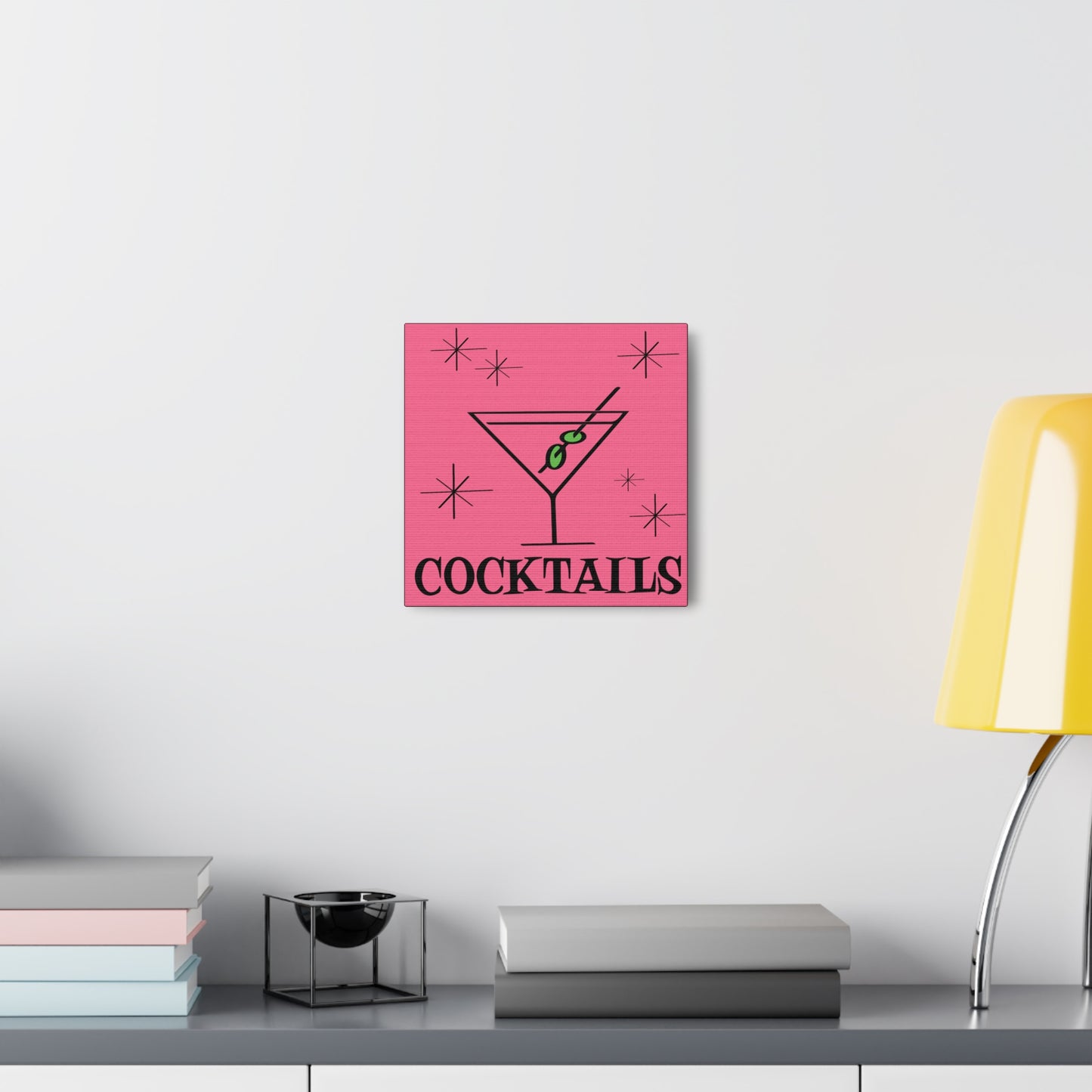 Martini Cocktails Mid Century Retro Design Pink Canvas Gallery Wrap