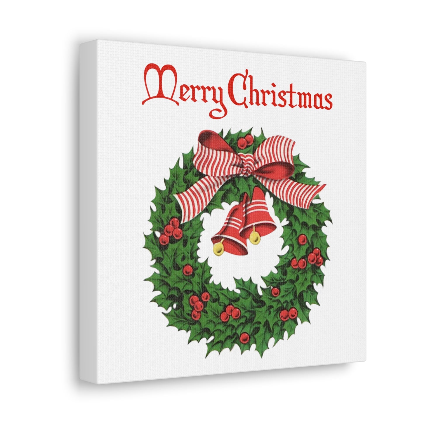 Merry Christmas Wreath Mid Century Retro Christmas Canvas Gallery Wrap