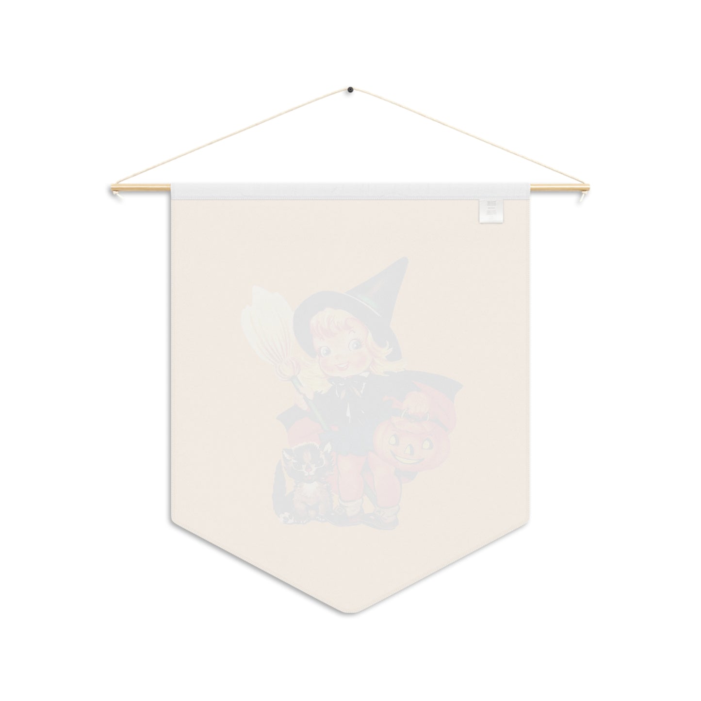 Cute Little Witch And Cat Retro Halloween Print Style Decor Print Wall Hanging Banner Flag