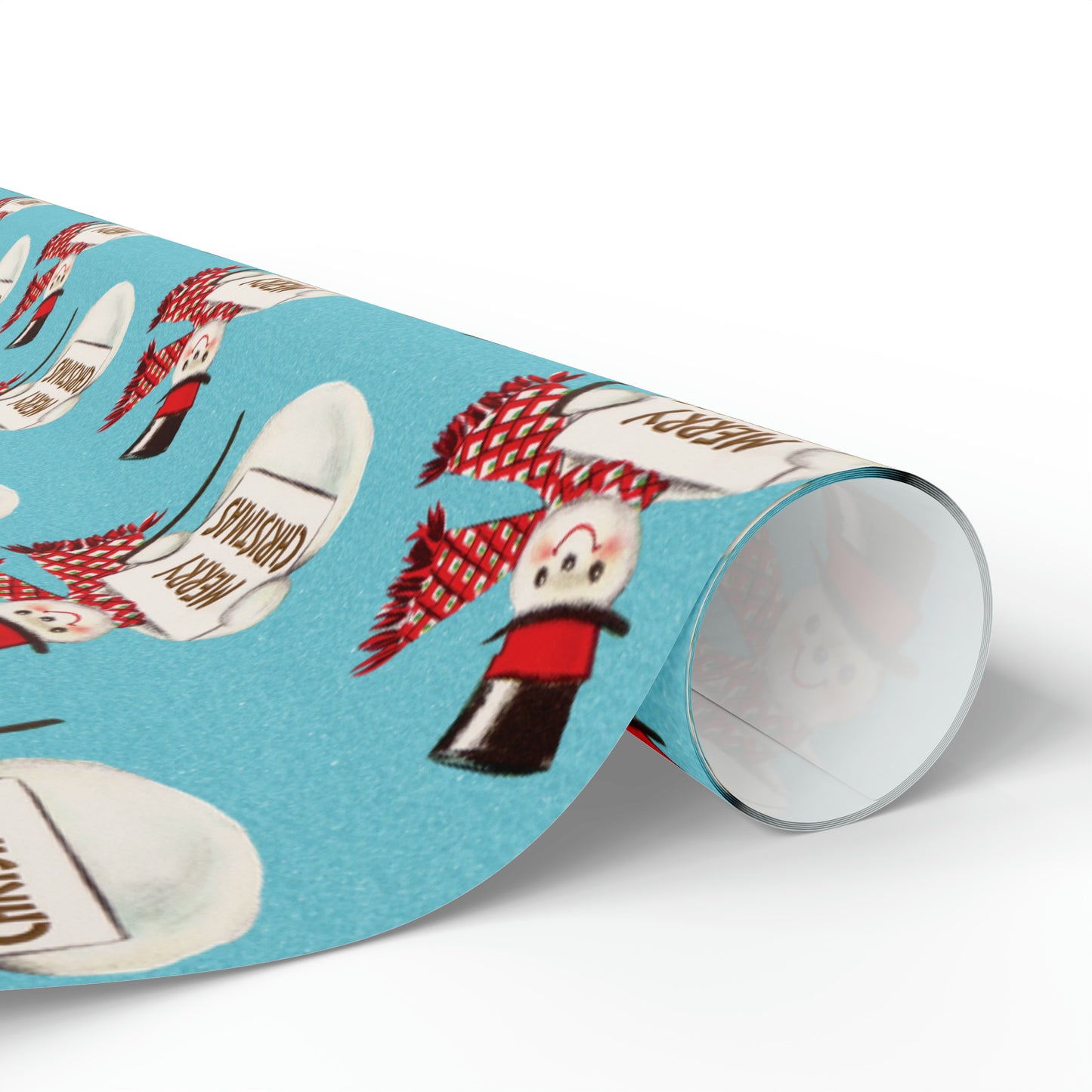 Merry Christmas Snowman Blue Mid Century Retro Christmas Print Holiday Gift Wrap Paper - Glossy Or Matte