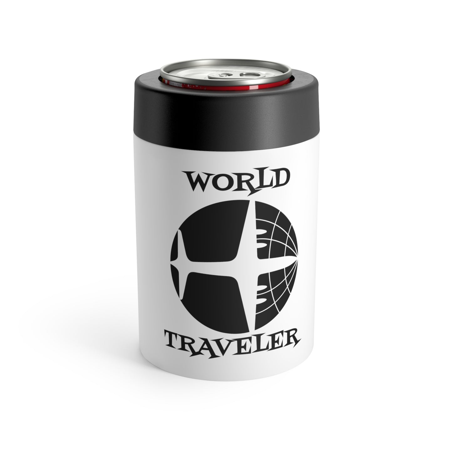 World Traveler Airplane Globe Atomic Mid Century Retro Travel Print Lined Stainless Steel Can Holder