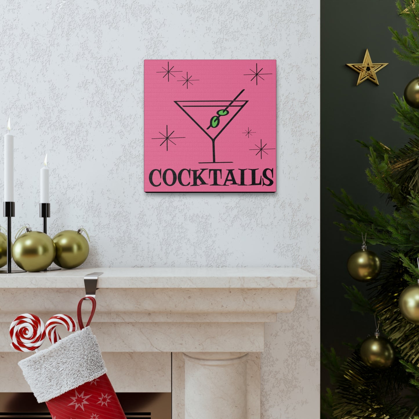 Martini Cocktails Mid Century Retro Design Pink Canvas Gallery Wrap