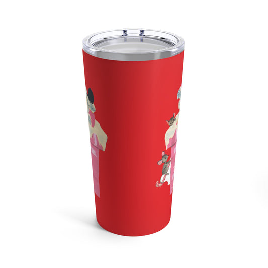 Santa In Chimney Pink Red Mid Century Retro Christmas Print Stainless Steel Tumbler 20oz