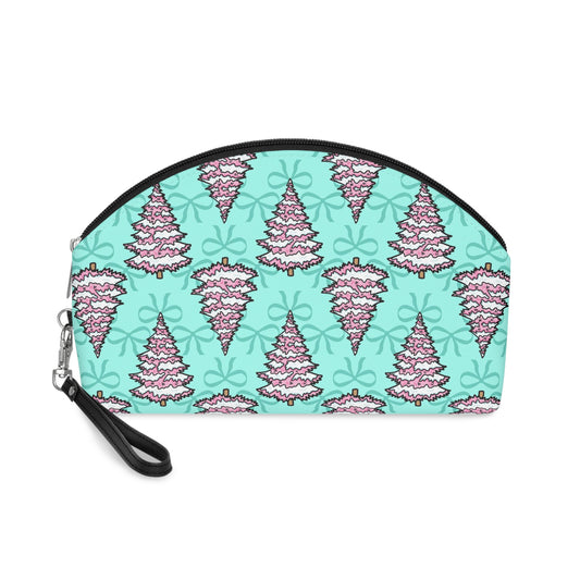 Pink Christmas Trees Bows Teal Christmas Cosmetic Travel Makeup Bag