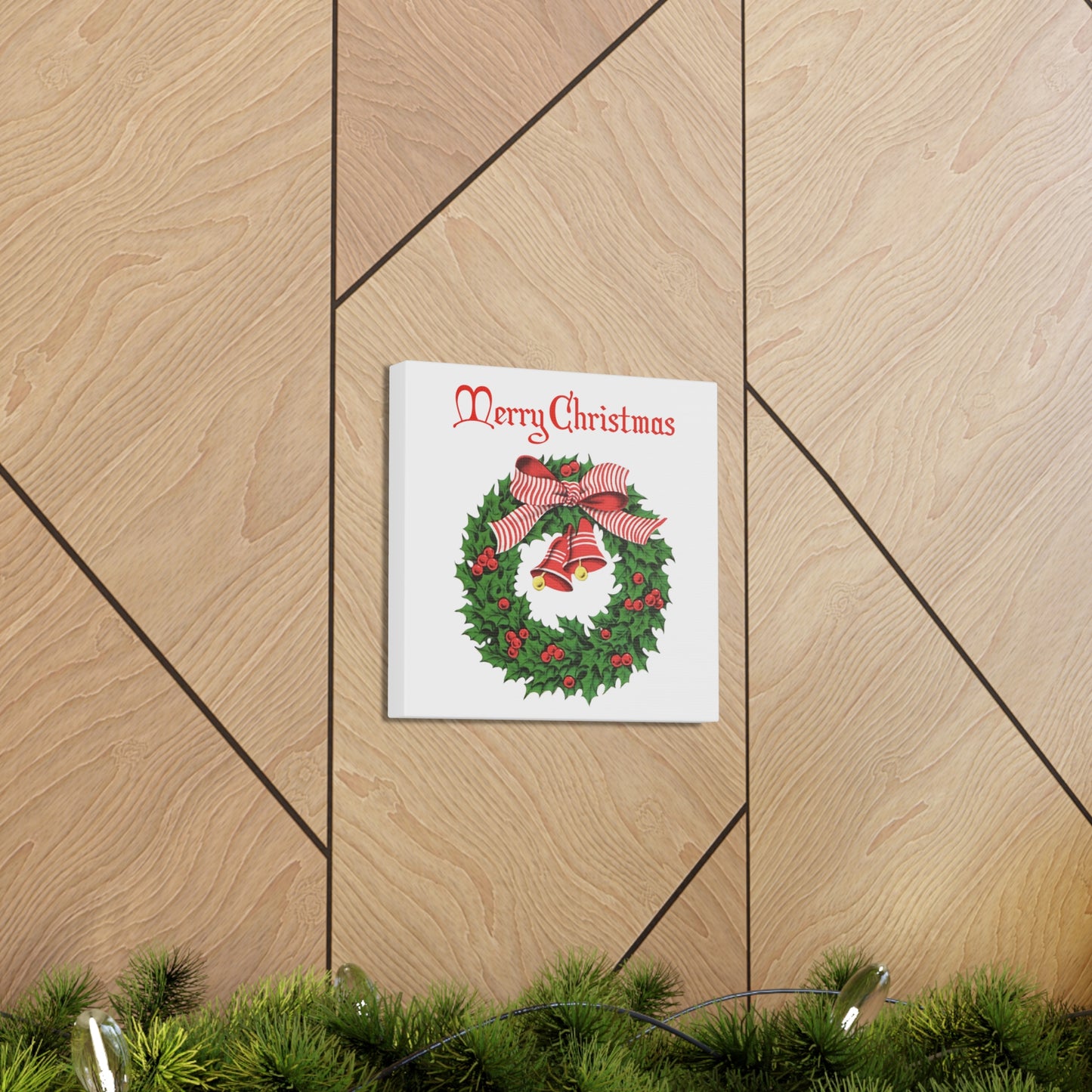 Merry Christmas Wreath Mid Century Retro Christmas Canvas Gallery Wrap