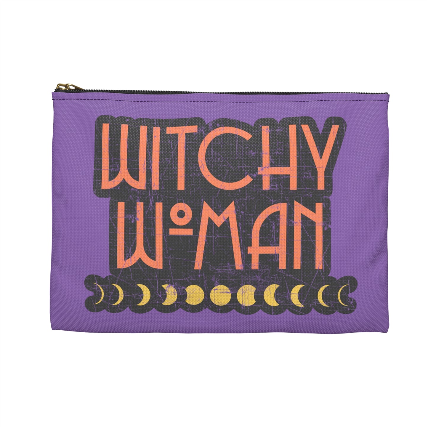 Witchy Woman Moons Distressed Celestial Halloween Print Polyester Accessory Pouch Travel Bag