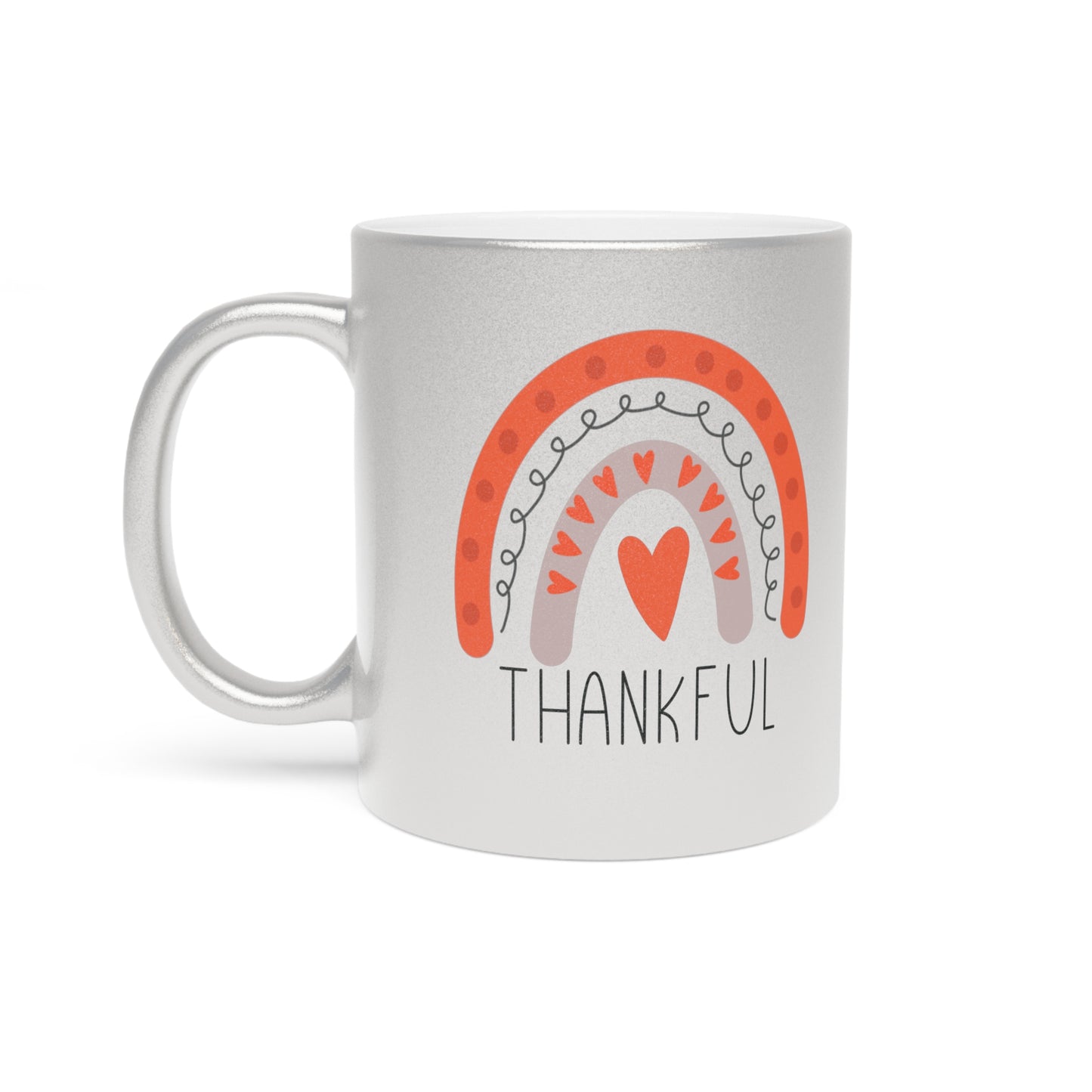 Thankful Boho Rainbow Thanksgiving Fall Decor Silver Metallic Mug