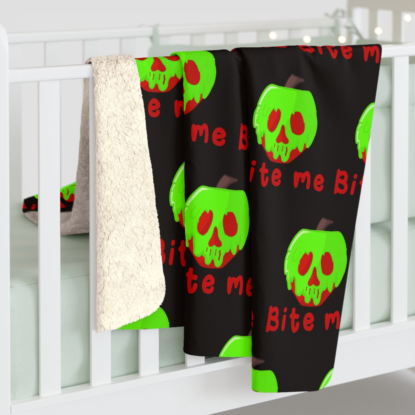 Bite Me Poison Apple Halloween Sherpa Fleece Blanket