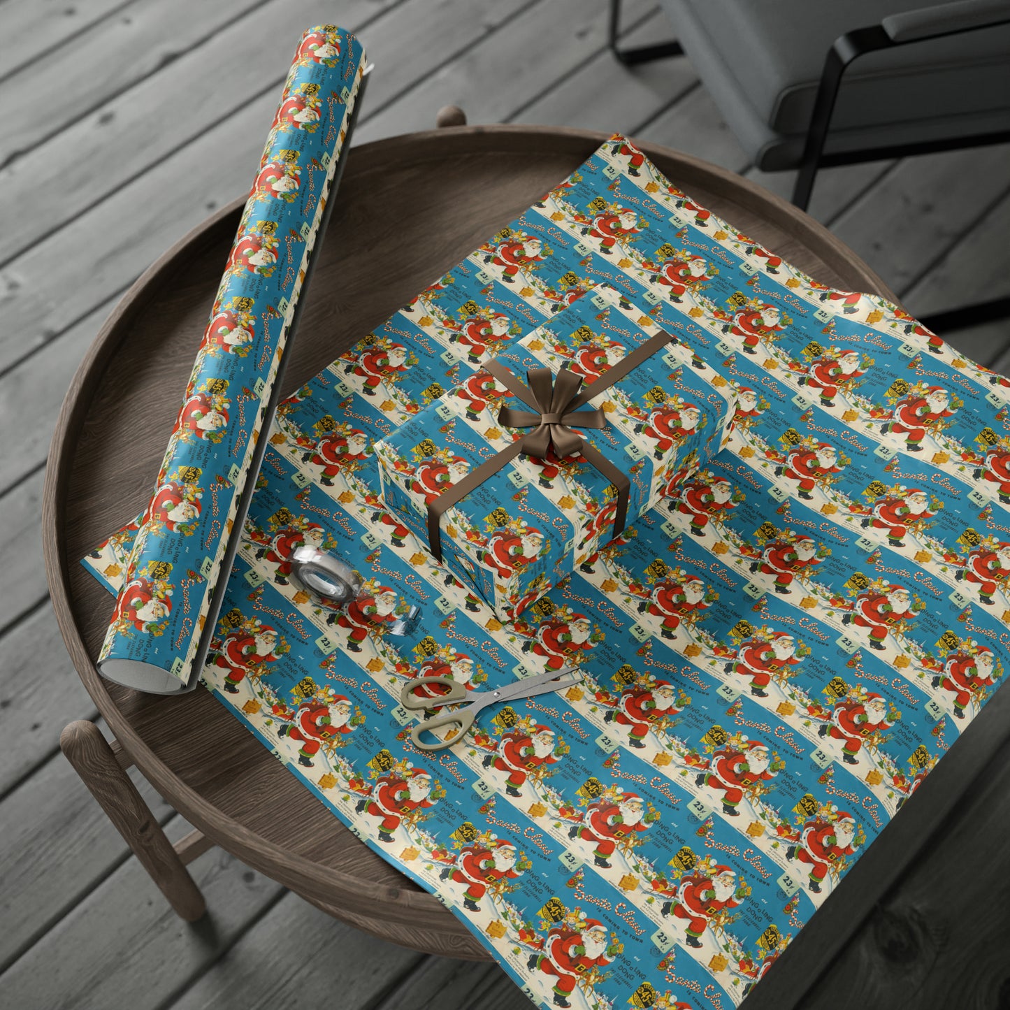 Santa Claus Is Coming To Town Record Cover Mid Century Retro Christmas Print Holiday Gift Wrap Paper - Glossy Or Matte