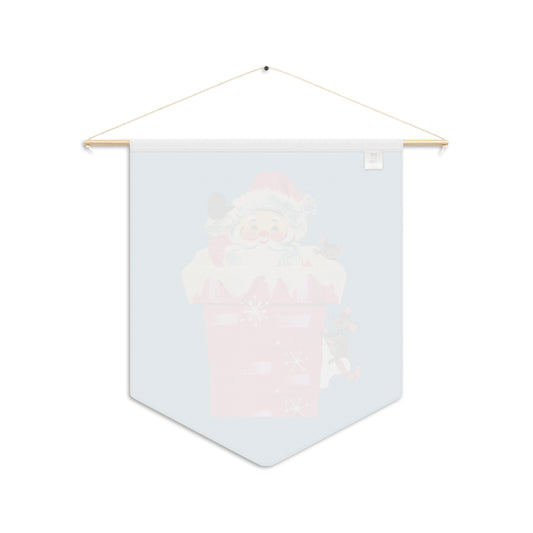 Pink Santa In Chimney Blue Mid Century Retro Print Christmas Print Wall Hanging Banner Flag