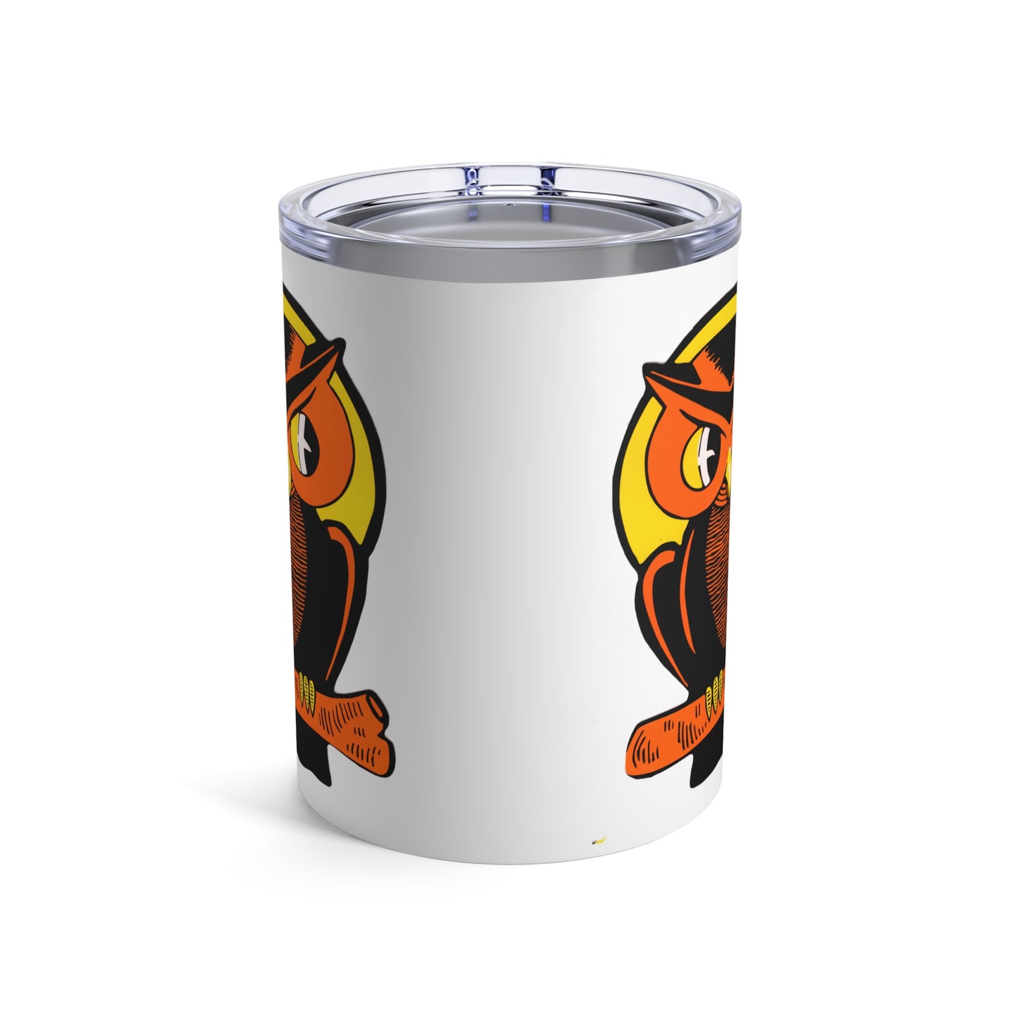 Orange Halloween Owl Mid Century Retro Halloween Print Stainless Steel Tumbler 10oz