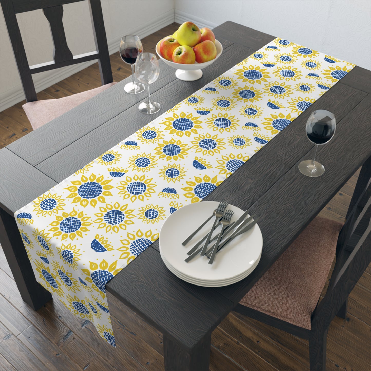 Ukrainian Sunflowers Spring Print Cotton Poly Table Runner