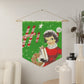 Hi Christmas Lady Shopper Mid Century Retro Christmas Print Wall Hanging Banner Flag