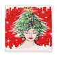 Christmas Tree Hat Lady 50s Mid Century Retro Christmas Print Canvas Gallery Wrap