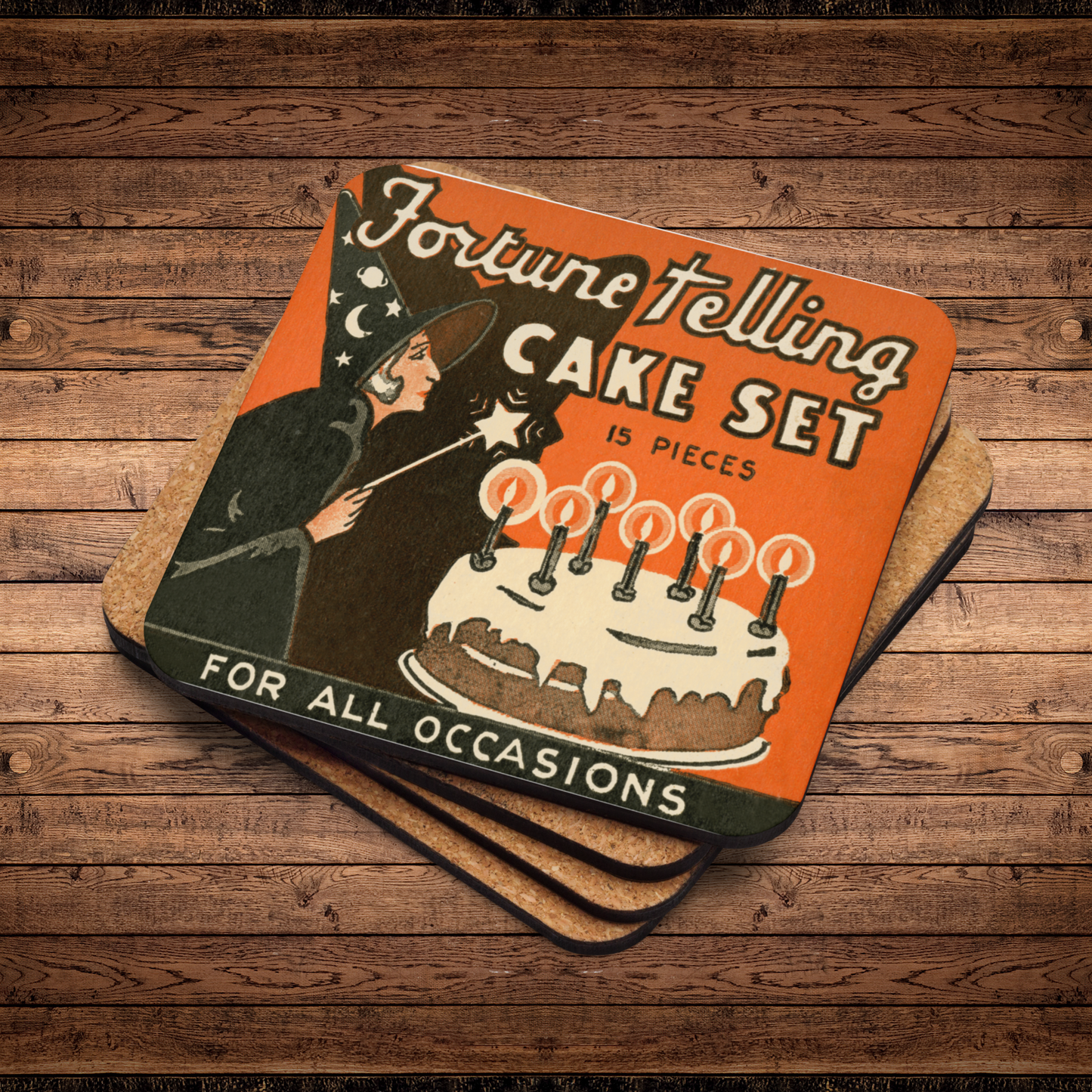 Fortune Telling Cake Set Retro Halloween Cork-back Coaster