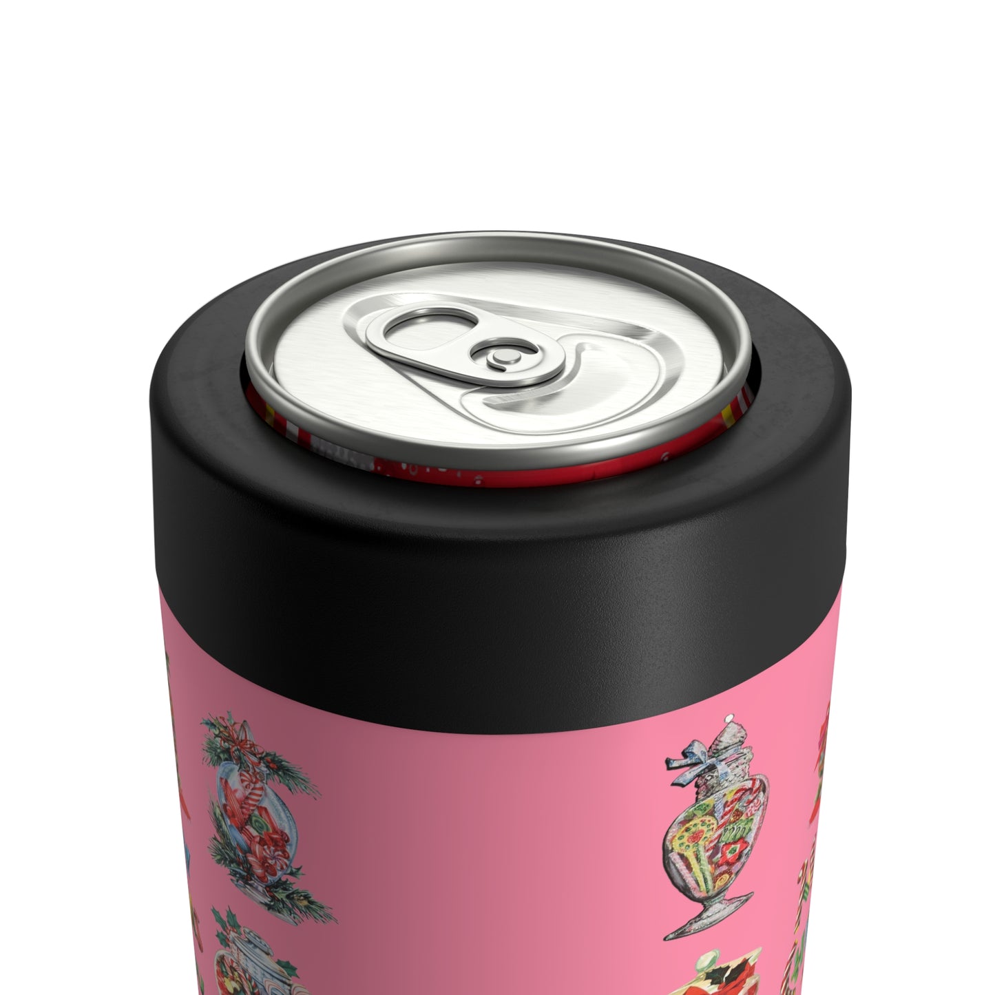 Merry Christmas To You Candy Pink Mid Century Retro Christmas Print Stainless Steel Can Holder