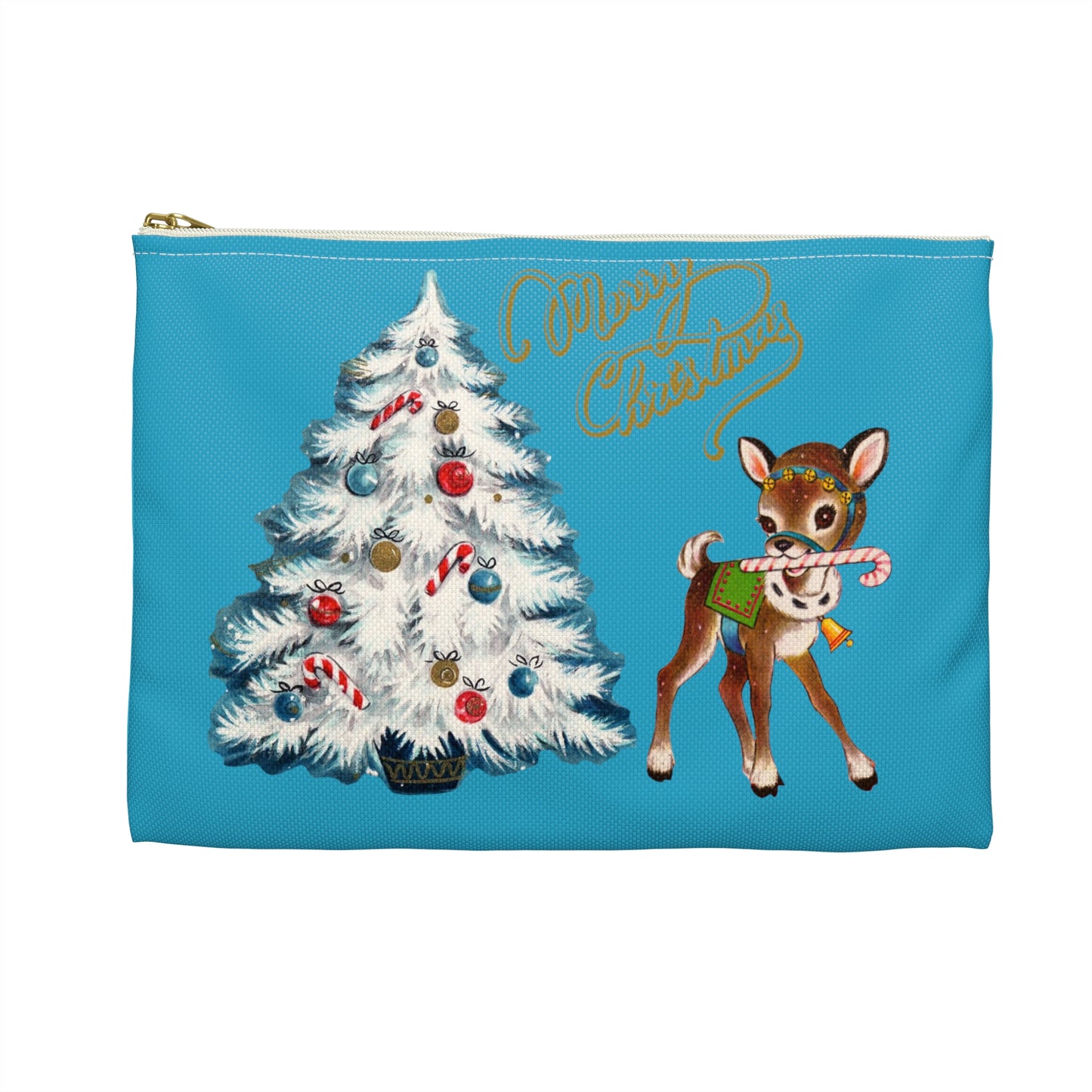 Merry Christmas Reindeer Tree Retro Christmas Print Polyester Accessory Pouch Travel Bag