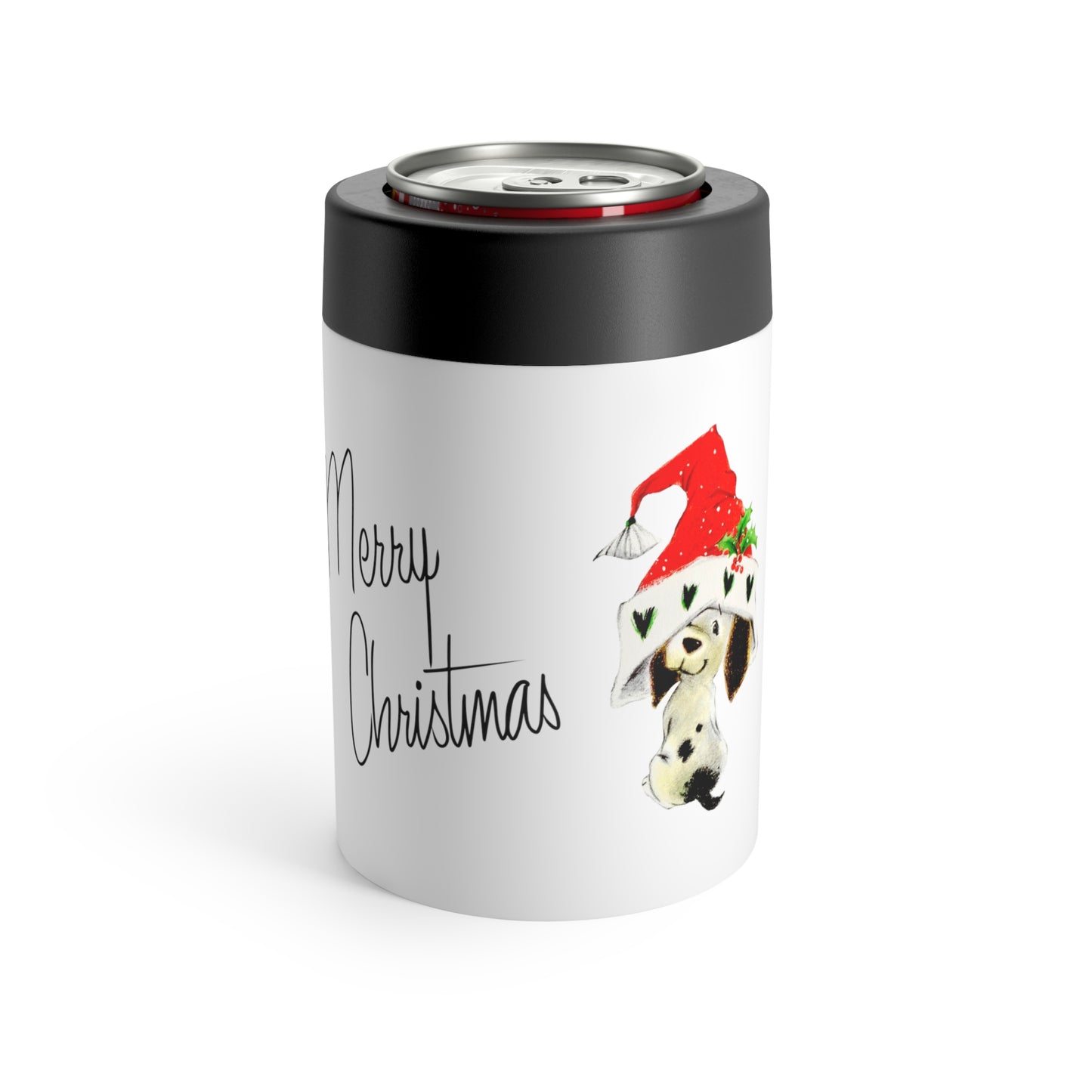 Merry Christmas Dalmation Puppy In Santa Hat Retro Christmas Print Stainless Steel Can Holder