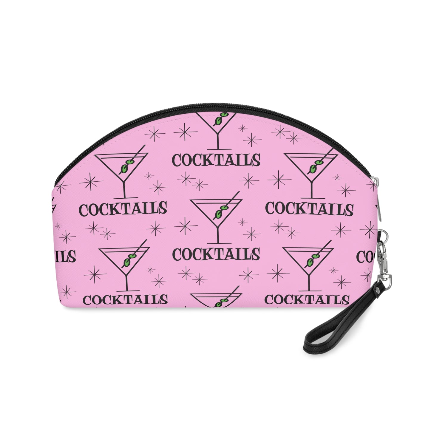 Martini Cocktails Pink Mid Century Retro Style Travel Cosmetic Makeup Bag