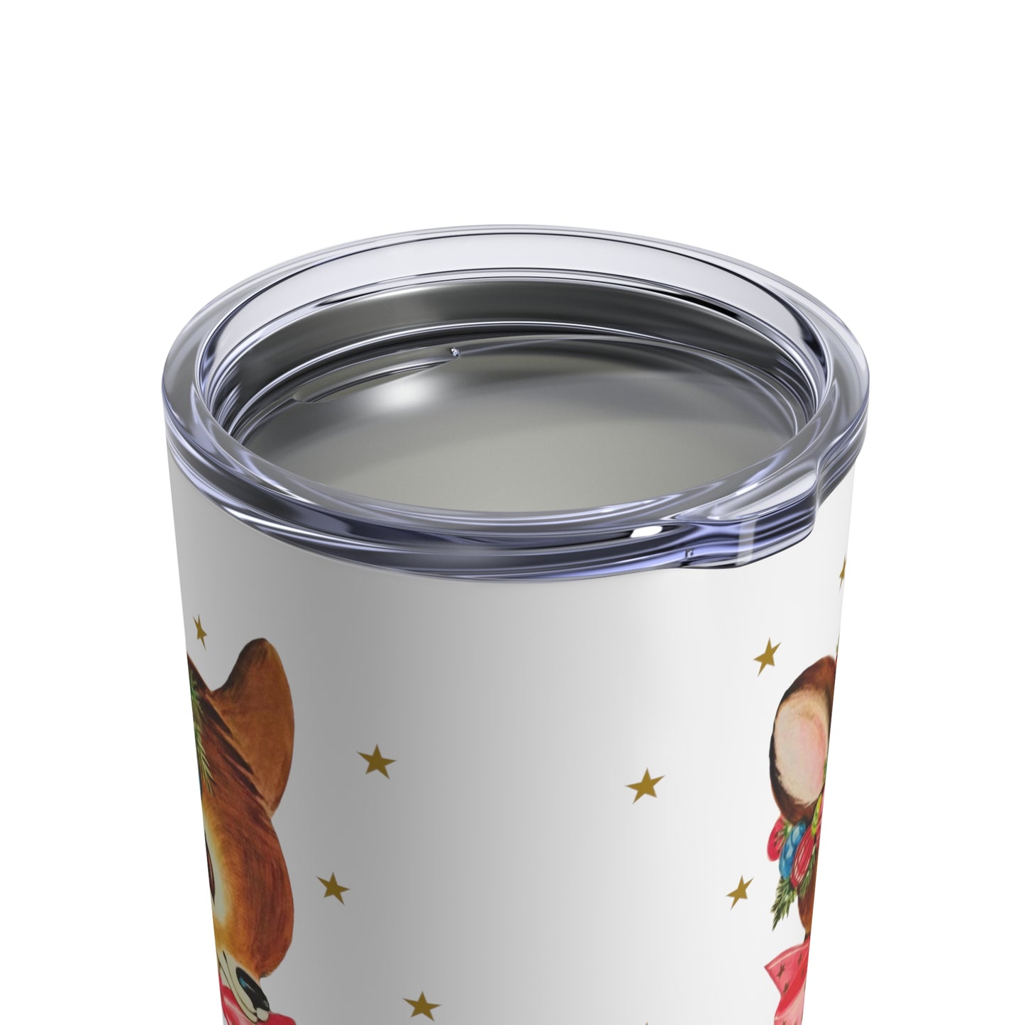 Reindeer Gold Stars Retro Christmas Print Stainless Steel Tumbler 10oz