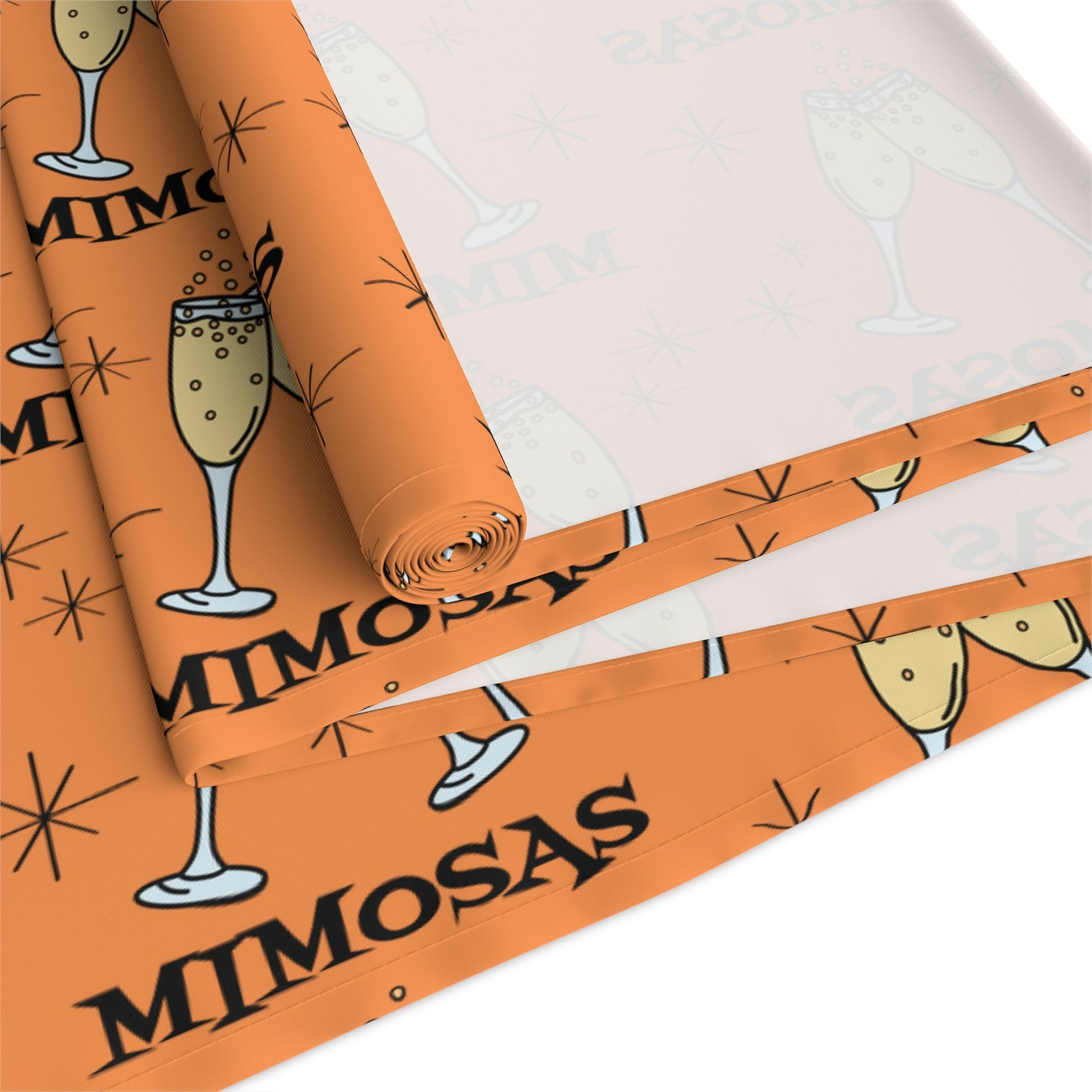 Mimosas Champagne Brunch Atomic Mid Century Orange Retro Style Decor Cotton Poly Table Runner