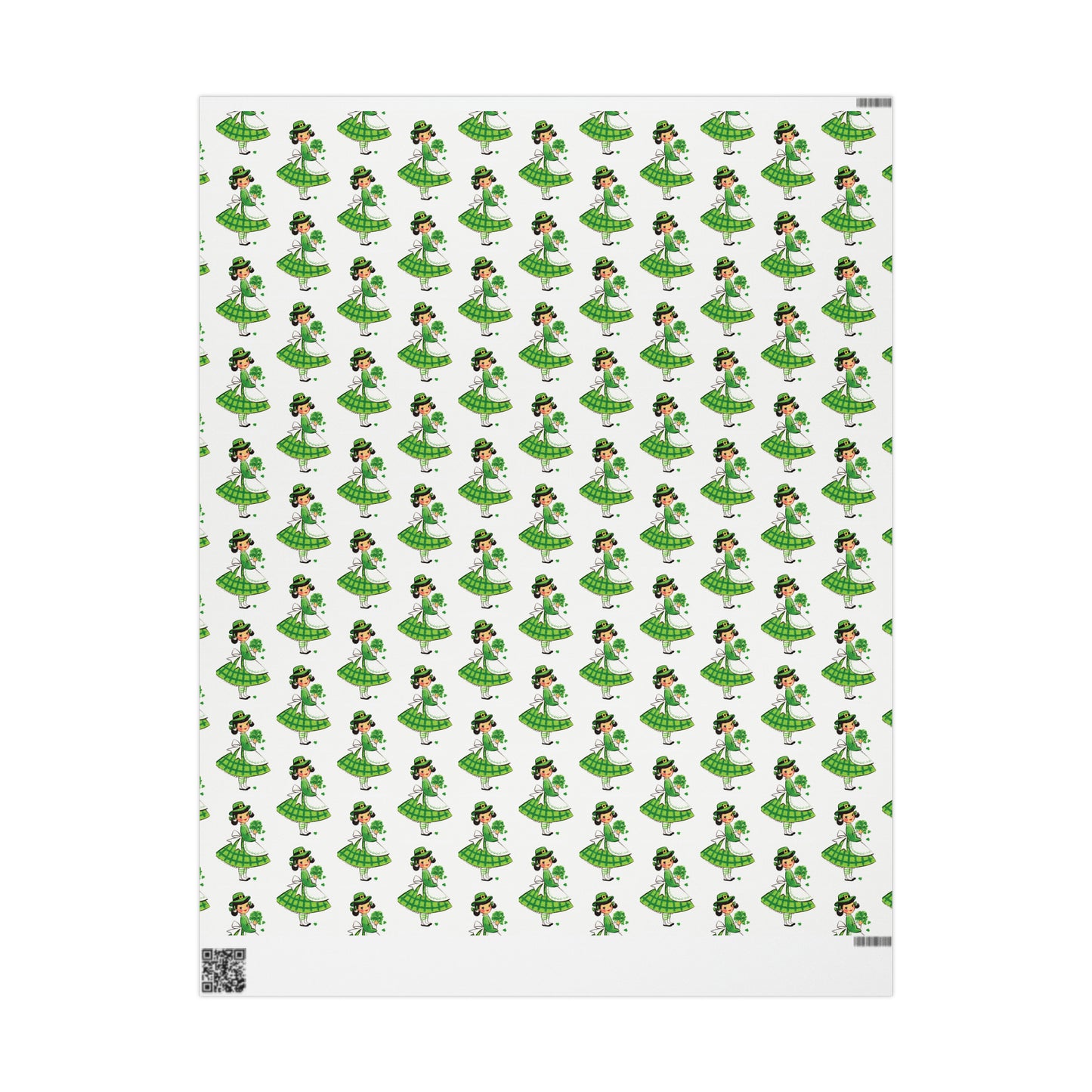 St Patrick's Day Girl Four Leaf Clovers Retro St Patrick's Day Print Holiday Gift Wrap Paper - Glossy Or Matte