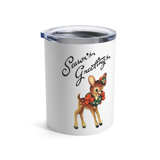 Season's Greetings Cute Reindeer Retro Mid Century Christmas Print Stainless Steel Tumbler 10oz